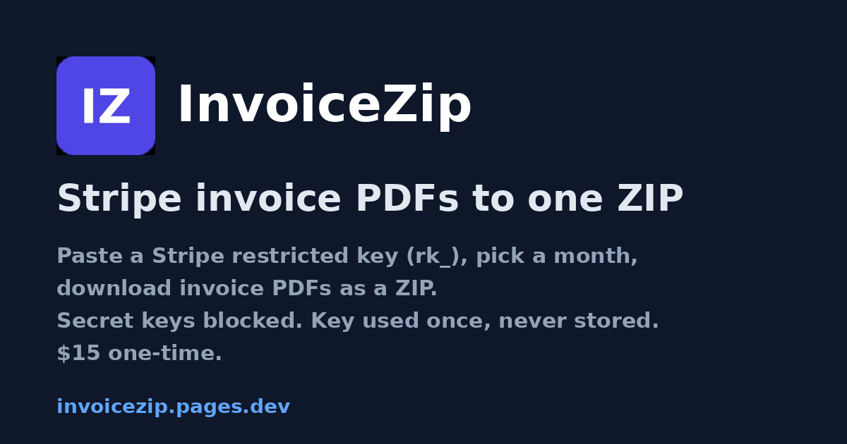 InvoiceZip: Stripe invoice PDFs to one ZIP preview