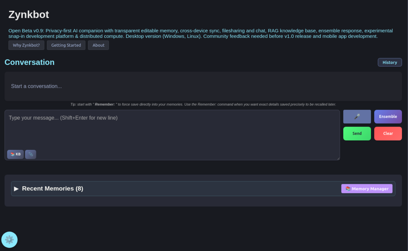 Zynkbot - An open source local first personal AI companion preview