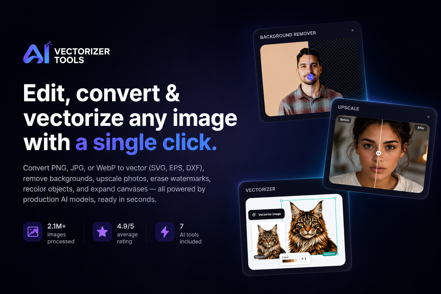 AI Vectorizer — Convert PNG, JPG & WebP to Vector (SVG, EPS, DXF) preview