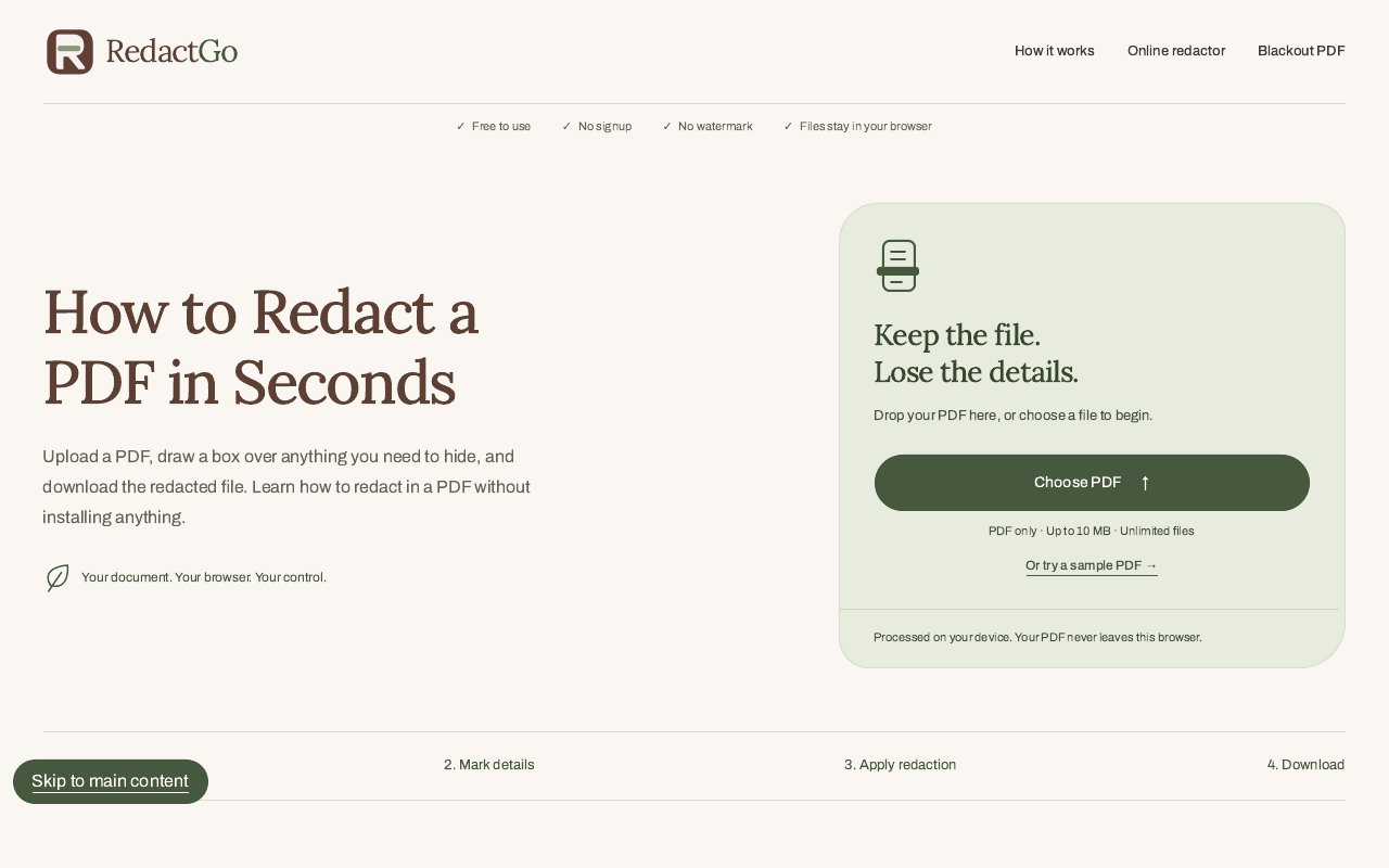 How to Redact a PDF in Seconds — Free Online Redactor preview