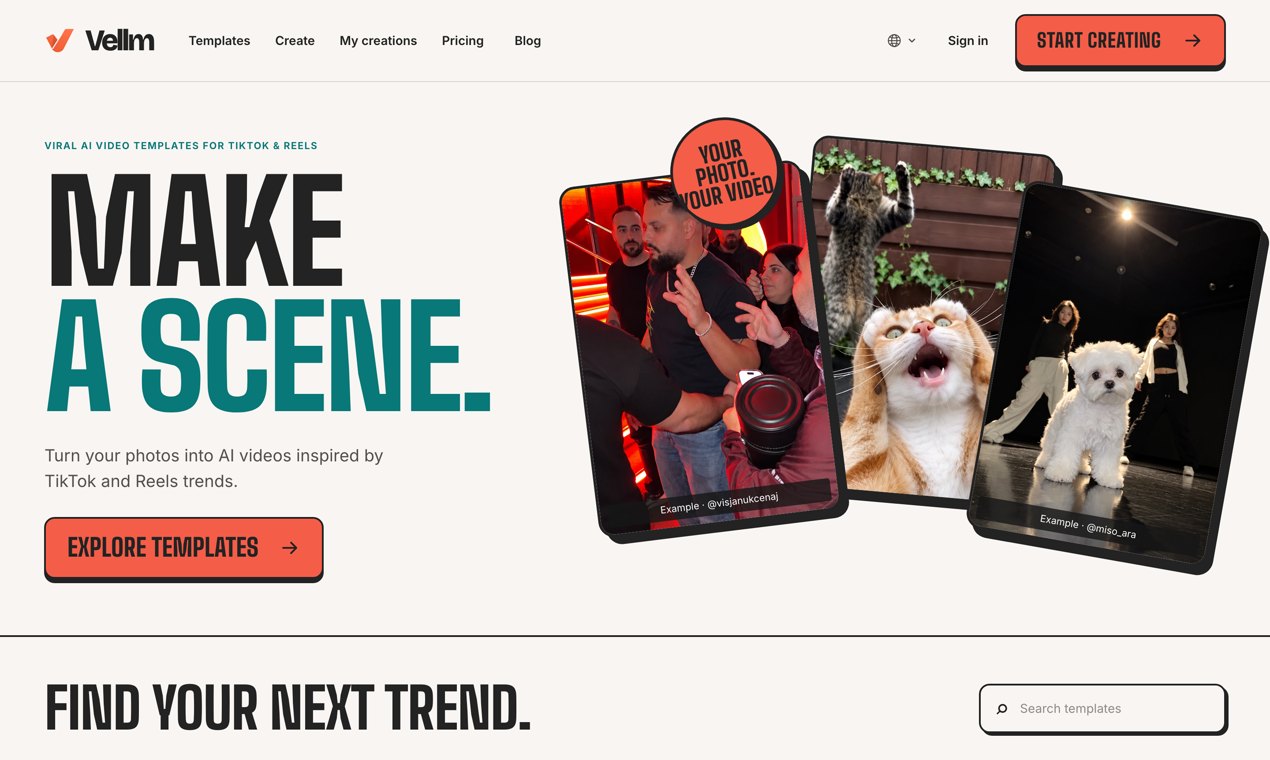 Vellm | Viral AI Video Templates for TikTok & Reels preview