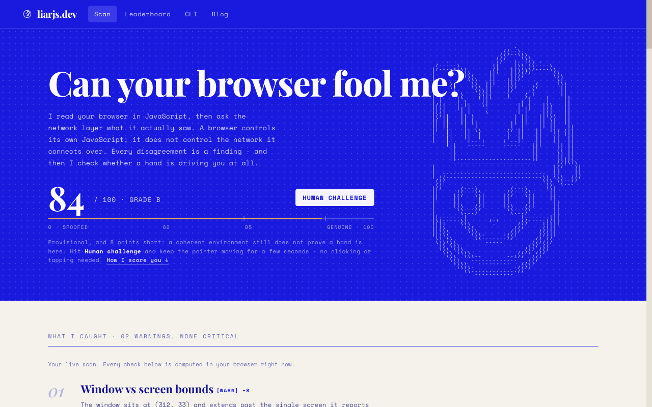 Can your browser fool me? · liarjs.dev preview