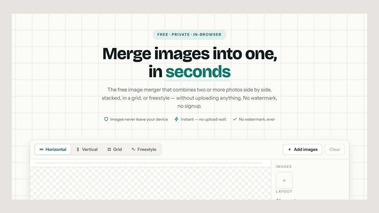 Image Merger — Merge Images Online Free, No Upload preview