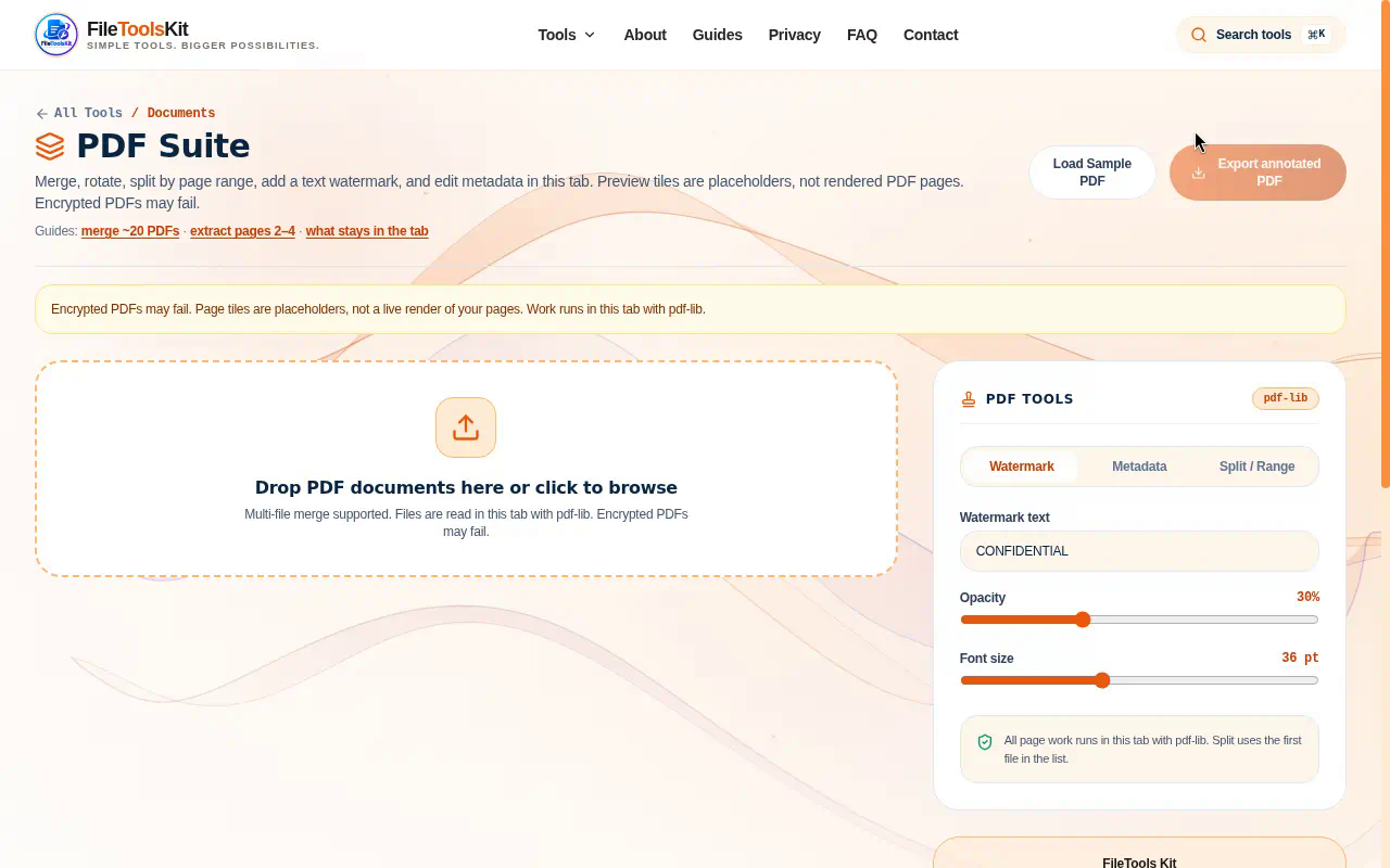 Merge PDFs and convert images in your browser | FileTools Kit preview