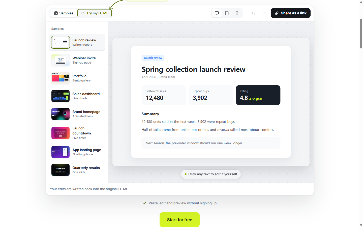 Everything is HTML now. Give it a home preview