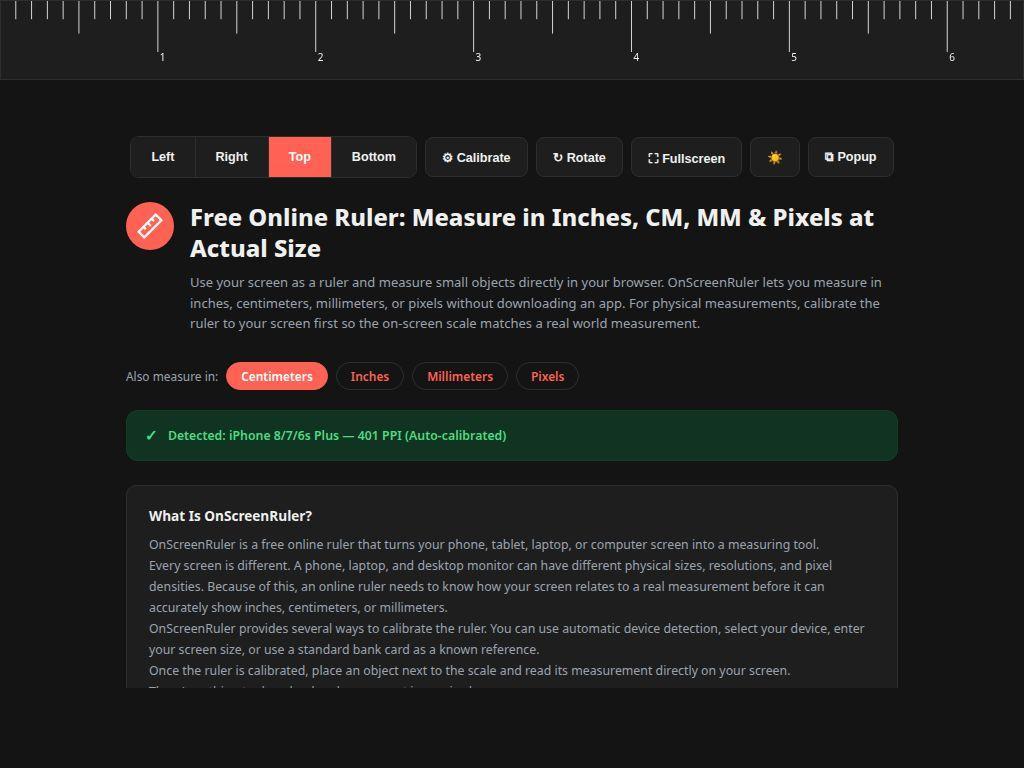 Online Ruler: Free Accurate Ruler in CM, MM, Inches & Pixels (Actual Size) preview