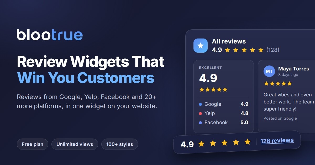 Free Review Widgets for Any Website | BlooTrue preview